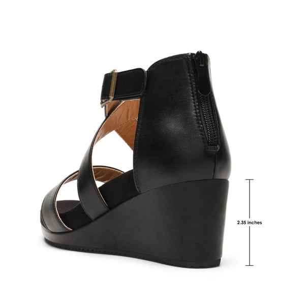 Ankle Strap Open-Toe Platform Wedge Sandals - BLACK PU - 1